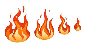 Stages of burning fire ignition. Red bonfire turning into fiery hell consequences of explosion blazing with raging flame. vector