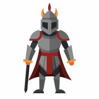 a cartoon medieval knight with sword ready to fight illustration. Isolated on white background. Front view. vector