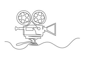Continuous one line drawing of a retro cinema camera vector