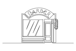 Continuous one line barber shop building vector