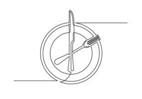 Continuous one line drawing of a cutlery isolated on white vector