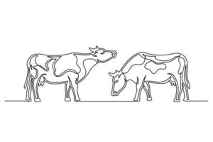 Continuous one line farm cows vector