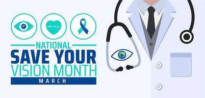 National Save Your Vision Month background banner or poster design template. observed every year in March. Holiday concept. Use to any Template vector