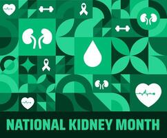 National Kidney Month geometric shape pattern background banner or poster design template. observed every year in March. Holiday concept. Use to any Template, card, poster, placard, template. vector