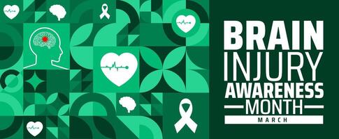 Brain Injury Awareness Month geometric shape pattern background banner or poster design template. observed every year in March. Holiday concept. Use to any Template, card, poster, placard, template. vector