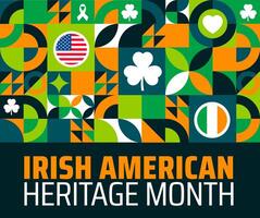 Irish American Heritage Month geometric shape pattern background banner or poster design template. observed every year in March. Holiday concept. Use to any Template, card, poster, placard, template. vector