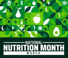 National Nutrition Month geometric shape pattern background banner or poster design template. observed every year in March. Holiday concept. Use to any Template, card, poster, placard, template. vector