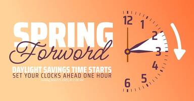 Spring Forward concept 2025 background or banner design with Golden color. Daylight Saving Time Starts background and cartoon vector