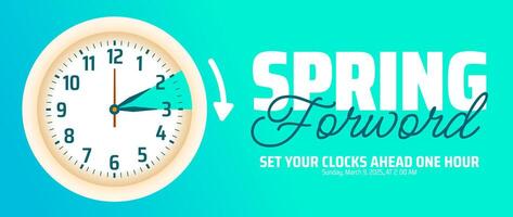 Spring Forward concept 2025 banner with flower and clock design with blue color trendy vector