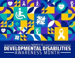 Developmental Disabilities Awareness Month geometric shape pattern background banner or poster design template. observed every year in March. Holiday concept. Use to any Template, card, poster. vector