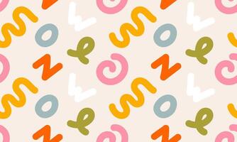 Festive minimal pattern in fun doodle style. Colorful confetti, swirls, bundle, hand drawn line shapes on beige background vector