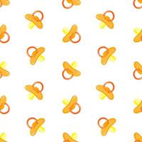 Orange pacifiers seamless pattern. Baby dummy. Background, print, packaging design, wrapping vector