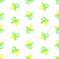 Green pacifiers seamless pattern. Baby dummy. Background, print, packaging design, wrapping vector