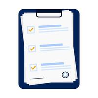 Business document report Check mark, Clipboard with Checklist on which all Check Boxes are Validated. Contract illustration isolated on a White Background. vector