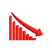3d red arrow down with bar down, losing market, market all time low, failure red icon, negative trend, market failure vector