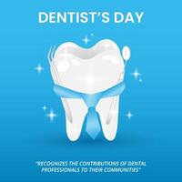 Dentist's Day background with a healthy tooth and tools vector
