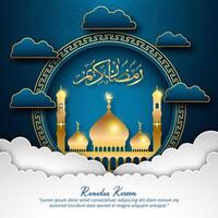 Ramadan Kareem design with a gold mosque and calligraphy vector