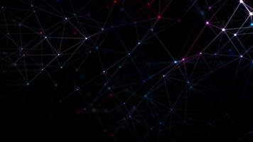 Glowing neon colored plexus grid of digital data nodes and flashing information streams. Full HD and looping computer network data connections technology background. video