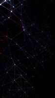 Glowing neon colored plexus grid of digital data nodes and flashing information streams. Full HD and looping computer network data connections vertical technology background. video