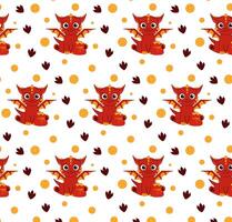Cute red Dragons with footsteps and gold coins seamless pattern. Graphic line style frame and design elements on transparent background Chinese CNY lunar new year 2036 lantern festival mascot vector