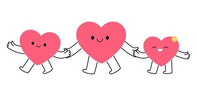 Cartoon group of heart characters smiling together vector