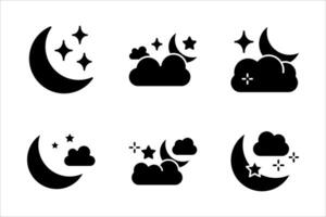 Moon Icon Set, Silhouette Style, on white background. vector