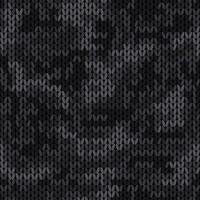 Knitted camouflage seamless pattern. Woolen black knitted texture. Camo background vector