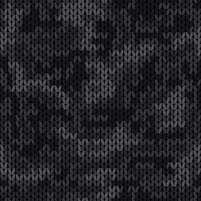 Knitted camouflage seamless pattern. Woolen black knitted texture. Camo background