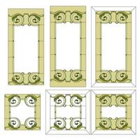 Abstract glass panels geometric floral pattern in a rectangular and square frame Colorful stained glass window in classic style for ceiling or door panels, Tiffany technique vector