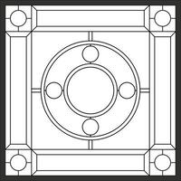 Stained glass in square frame, window on the ceiling in square frame, symmetric composition vector