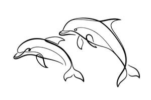 Elegant Line Art Dolphins Oceanic Wildlife, Marine Life, Aquatic Animals vector