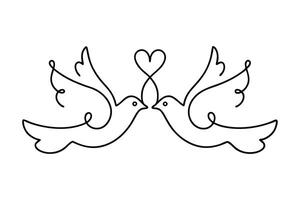 Two Doves, One Heart Love, Peace, Unity, Art, Birds, Design, Minimalist, Line Drawing, Symbol vector