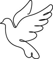 A minimalist line art drawing depicts a dove in flight. Its wings are outstretched, symbolizing peace, freedom, and hope. Simple, elegant, and symbolic. vector