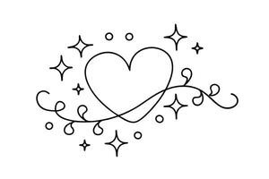 Elegant Heart Design with Twirling Vines and Sparkling Stars vector