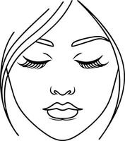 Line art drawing of a womans face with eyes closed, showcasing minimalist style and serene expression. Simple, elegant, and peaceful features are depicted. vector