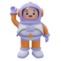 3d Rendering Cute Cartoon Astronaut Character Waving Hand Catch Chibi style Character. vector