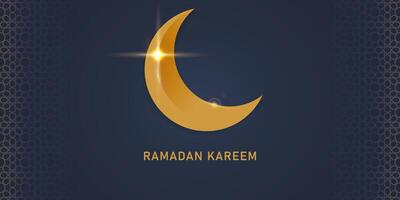 Ramadan Kareem Islamic simple minimalist design on blue dark background with moon element vector