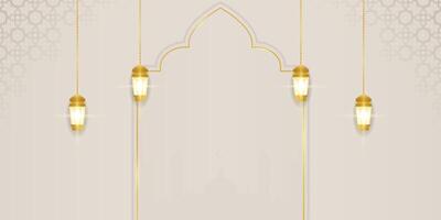 Ramadan and Eid Al-Adha on white background Islamic template with golden lamp vector