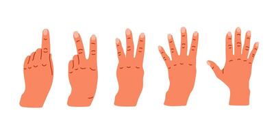 Hands count counting on the fingers Hand gesture illustration isolated. Numbers on the hands. Hand smudge. different nationalities races Diverse society Cartoon style vector