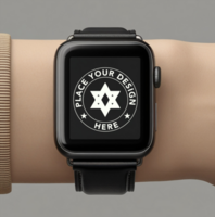 Minimal smartwatch mockup with clean digital display for app showcases. Use this watch mockup for smart device interface previews and fitness tracker UI. psd