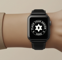 Elegant smartwatch mockup with touch screen display. High-quality watch mockup for smart device presentations and fitness tracker UI previews. psd