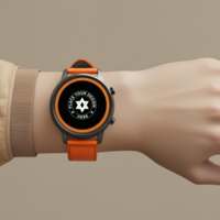 Smartwatch mockup featuring a touch screen display for digital interface designs. Perfect watch mockup for wearable technology and UI previews. psd