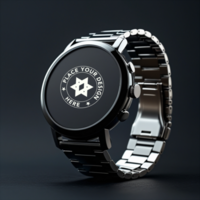 Modern smartwatch mockup with a blank screen for interface design. Use this watch mockup for wearable device presentations and digital UI previews. psd