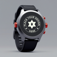 Digital smartwatch mockup with a high-quality blank screen for app previews. Use this watch mockup for wearable technology and interface presentations. psd