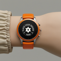Realistic smartwatch mockup with clean display for digital interface previews. Use this watch mockup for smart device presentations and fitness band UI. psd