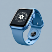 Smartwatch mockup featuring digital display for app previews. Use this watch mockup for wearable device designs and fitness tracker UI presentations. psd