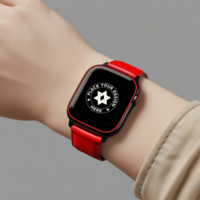 Smartwatch mockup with digital display for UI showcases. Use this watch mockup for smart device interface previews and wearable technology presentations. psd