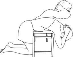 Back Stretching Exercise with Chair Support Line Art Illustration vector