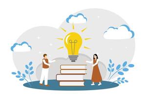 The concept of reading books, student life, learning information, and learning new skills. Man and woman reading books vector