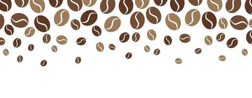 Frame of aromatic coffee beans on a white background. Banner, greeting card, poster. Coffee beans are falling vector